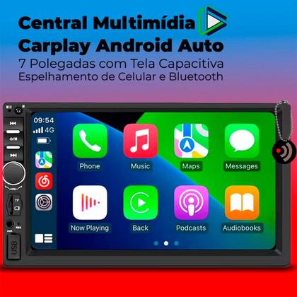 Imagem de Multimídia 7" Polegadas Car Play/Android Auto - JR8 + Câmera de Ré Colorida Universal Preta