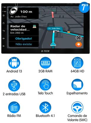 Imagem de Multimídia 7'' Polegadas H-Tech HT-7225CA Android 2GB + 64GB + Câmera