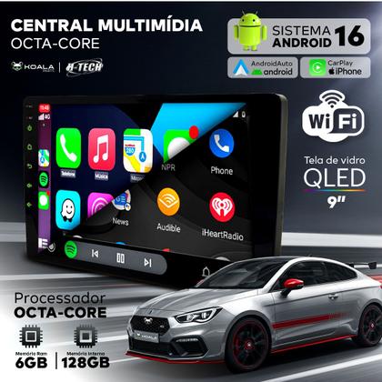Multimídia Android 16 Octacore 6GB 128gb Qled 9 Pol Carplay C