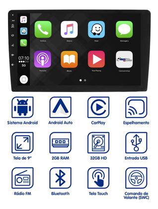Imagem de Multimídia android 9 fox space fox crossfox 2014 a 2020 comando volante android auto carplay + câmera ré