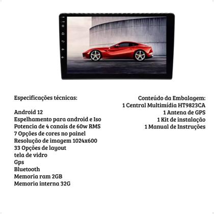 Imagem de Multimidia Android Smart Midia 1 DIN 9 Polegadas 2 G 32GB - Espelhamento Sem Fio - CP/AA - H-Tech HT-9823CA