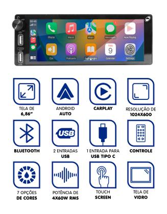 Imagem de Multimídia Traseira 1 Din 6.8" HT-2693CA Android Auto Car Play H-tech + Câmera de Ré