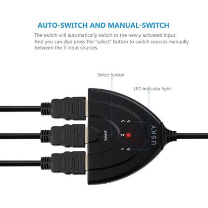 Imagem de Multiplicador Splitter Hub Hdmi 3x1 Chave Seletora Chaveador