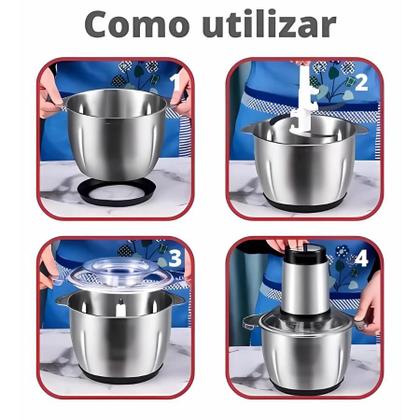 Imagem de Multiprocessador de Alimentos Elétrico 110v - Triturador Inox