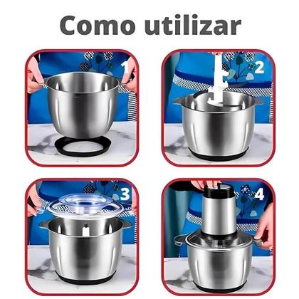 Imagem de Multiprocessador de Alimentos Elétrico Yeet Multiprocessador 200W com Tigela Inox 3 Velocidades 2L