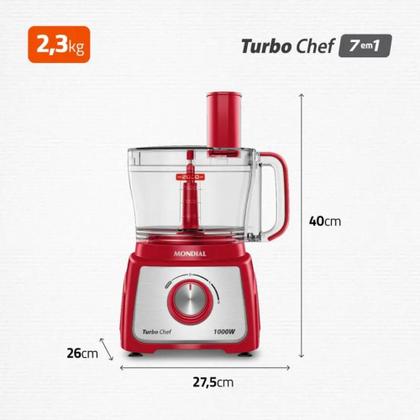 Imagem de Multiprocessador Mondial Turbo Chef 7 em 1 com Função Turbo 1000W Vermelho 220V - MPN-01-RE
