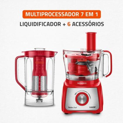 Imagem de Multiprocessador Mondial Turbo Chef 7 em 1 com Função Turbo 1000W Vermelho 220V - MPN-01-RE