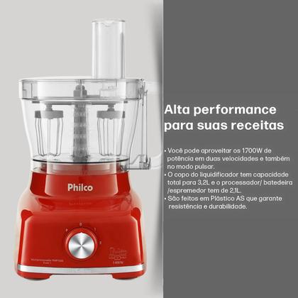Imagem de Multiprocessador Philco 9 em 1 1700W vermelho com Batedeira Pro
