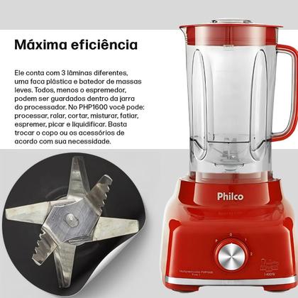 Imagem de Multiprocessador Philco 9 em 1 1700W vermelho com Batedeira Pro