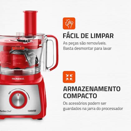 Imagem de Multiprocessador Turbo Chef 5 em 1 Mondial Vermelho 1000W MPN-01-R