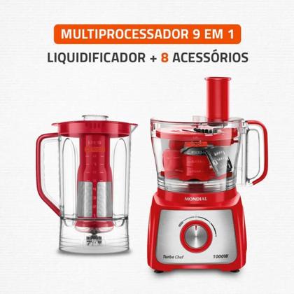 Imagem de Multiprocessador Turbo Chef 9 em 1 Mondial Vermelho 1000W 127V - MPN-01-RF