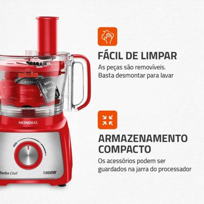 Imagem de Multiprocessador Turbo Chef 9 em 1 Mondial Vermelho 1000W 127V - MPN-01-RF