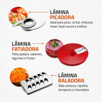 Imagem de Multiprocessador Turbo Chef 9 em 1 Mondial Vermelho 1000W 127V - MPN-01-RF