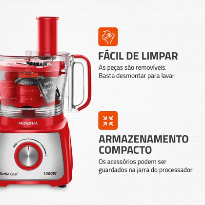 Imagem de Multiprocessador Turbo Chef 9 em 1 Mondial Vermelho 1000W MPN-01-RF