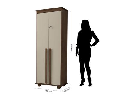 Imagem de Multiuso/Armário/Organizador MEX Modelo Retrô 2 portas Com Dobradiças Metálicas e Chave Puxadores em MDF 4 Prateleiras Pintura UV Cor Freijó/Off White