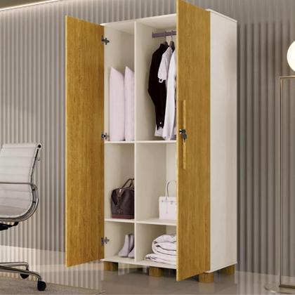 Imagem de Multiuso Dacar Roupeiro 2 Portas Armario Organizador 12 Prateleiras Fechadura com Chave