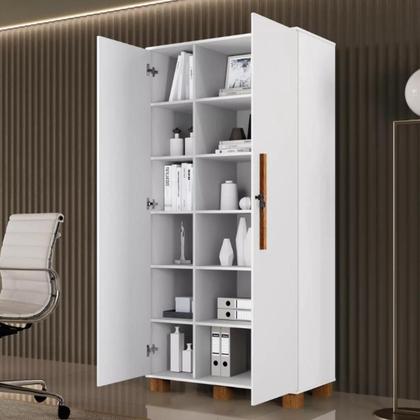 Imagem de Multiuso Dacar Roupeiro 2 Portas Armario Organizador 12 Prateleiras Fechadura com Chave