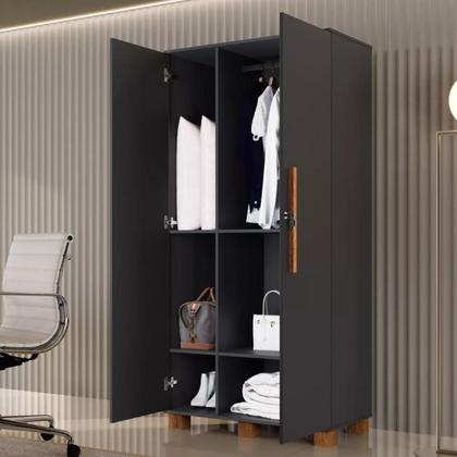 Imagem de Multiuso Dacar Roupeiro 2 Portas Armario Organizador 12 Prateleiras Fechadura com Chave