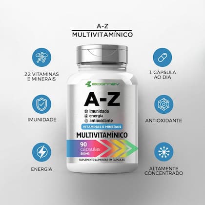 Imagem de Multivitaminico AZ 22 Vitaminas E Minerais Diario 500Mg 90 Cápsulas Ecomev