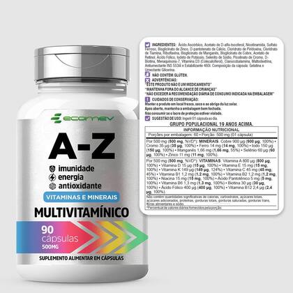Imagem de Multivitaminico AZ 22 Vitaminas E Minerais Diario 500Mg 90 Cápsulas Ecomev
