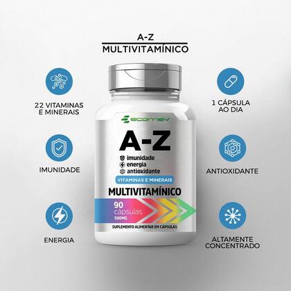 Imagem de Multivitaminico AZ 22 Vitaminas E Minerais Diario 500Mg 90 Cápsulas Ecomev