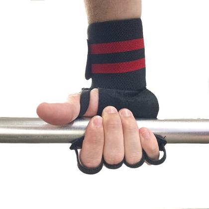 Imagem de Munhequeira Com Protetor De Palma Em Couro Treino Funcional Academia Musculação Vermelho