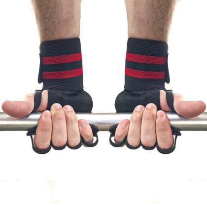 Imagem de Munhequeira Com Protetor De Palma Em Couro Treino Funcional Academia Musculação Vermelho