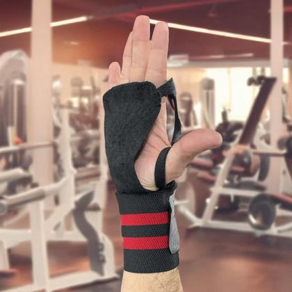 Imagem de Munhequeira Com Protetor De Palma Em Couro Treino Funcional Academia Musculação Vermelho