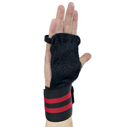 Imagem de Munhequeira Com Protetor De Palma Em Couro Treino Funcional Academia Musculação Vermelho