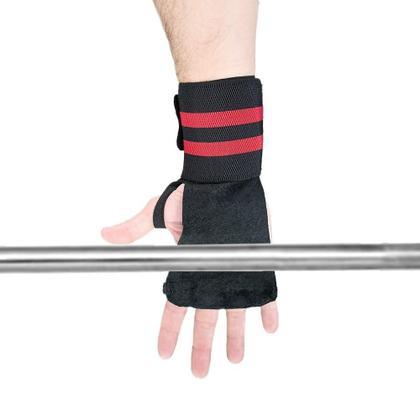 Imagem de Munhequeira Com Protetor De Palma Em Couro Treino Funcional Academia Musculação Vermelho