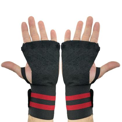 Imagem de Munhequeira Com Protetor De Palma Em Couro Treino Funcional Academia Musculação Vermelho