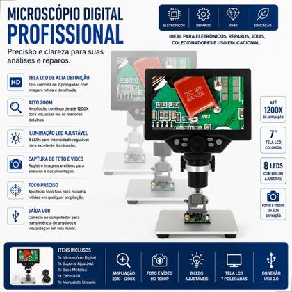 Imagem de Mustool G1200 Microscópio Digital 12mp 7 Polegadas 1200x