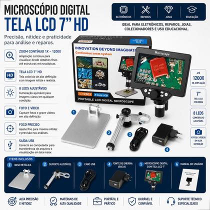 Imagem de Mustool G1200 Microscópio Digital 12mp 7 Polegadas 1200x