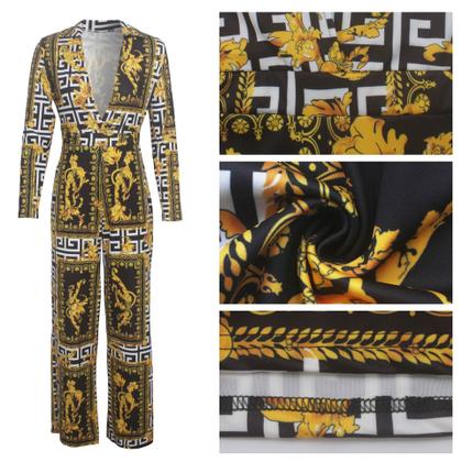 Imagem de N-D0601-Macacão Feminino Festa Pantalona Estampado Manga Longa Chique Evento