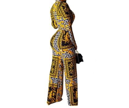 Imagem de N-D0601-Macacão Feminino Festa Pantalona Estampado Manga Longa Chique Evento