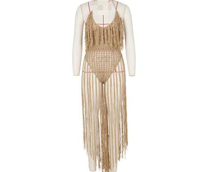 Imagem de N-E0911-Vestido Crochê Colado Sexy Franja Festa Balada Carnaval Tricô Saída Praia Justo