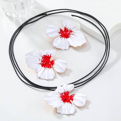 Imagem de N-L1993-Conjunto Feminino Colar e Brinco Flor Festa Formatura Madrinha Namorados Delicado