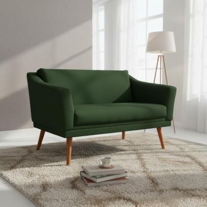 Imagem de Namoradeira Decorativa Agatha Suede Verde 2 Lugares Pés Madeira Mz Decor