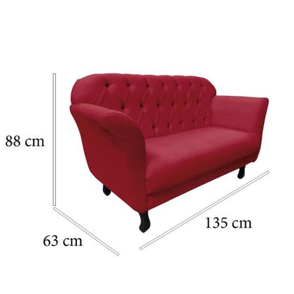 Imagem de Namoradeira Decorativa Dália Couro Vermelho 2 Lugares Pés Madeira Ms Decor