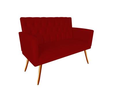 Imagem de Namoradeira Decorativa Nina Capitonê Suede Vermelho 2 Lugares Pés Madeira Ms Decor