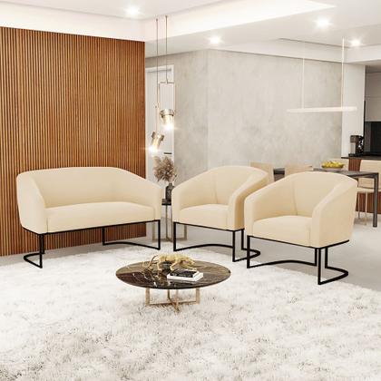 Imagem de Namoradeira e 2 Poltronas Industrial Preto Stella Suede Bege D03 - D'Rossi