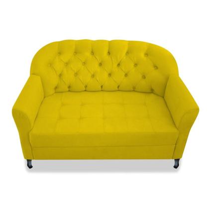 Imagem de Namoradeira Recamier Sofá Julia com Botonê para Sala de Estar Recepção Escritório Quarto Amarelo Suede - AM Decor