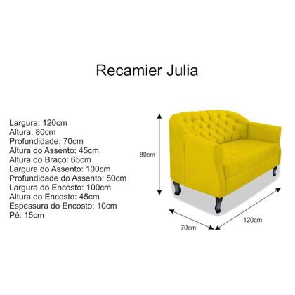 Imagem de Namoradeira Recamier Sofá Julia com Botonê para Sala de Estar Recepção Escritório Quarto Amarelo Suede - AM Decor