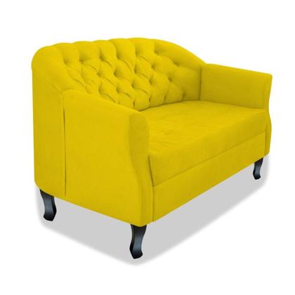 Imagem de Namoradeira Recamier Sofá Julia com Botonê para Sala de Estar Recepção Escritório Quarto Amarelo Suede - AM Decor