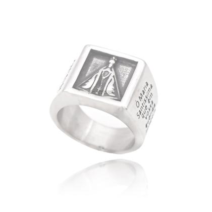 Imagem de Não Escurece Anel Grosso Com oração Nossa Senhora Aparecida Aço Inox Prata Prateada Antialérgico