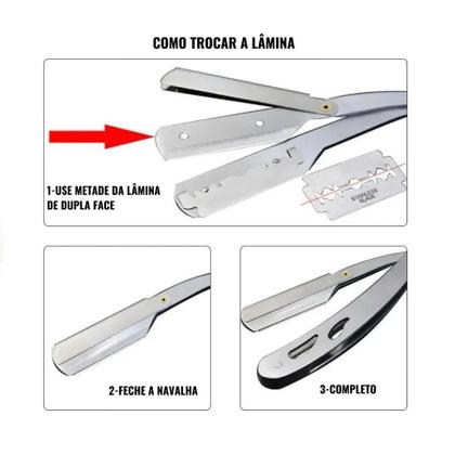 Imagem de Navalha de Barbear Profissional Aço Inox Navalhete de Acabamento Sobrancelha Barba Barbeiro