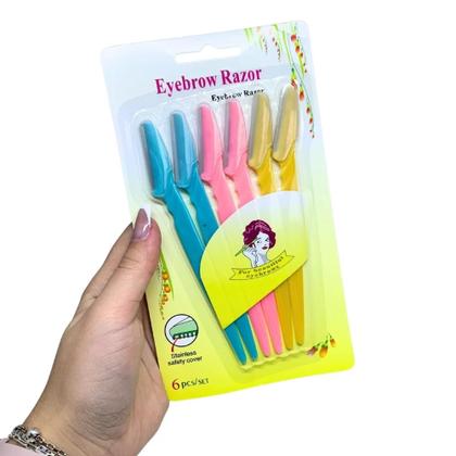 Imagem de Navalha Sobrancelha E Rosto Kit 6 Unidades Com Capa De Proteção Aço Inox