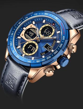 Imagem de NAVIFORCE AZUL MARINHO 9197L RGBEBE  Relógio de pulso sem gênero de negócios luminoso grande mostrador digital com pulseira de couro