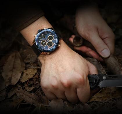 Imagem de NAVIFORCE AZUL MARINHO 9197L RGBEBE  Relógio de pulso sem gênero de negócios luminoso grande mostrador digital com pulseira de couro