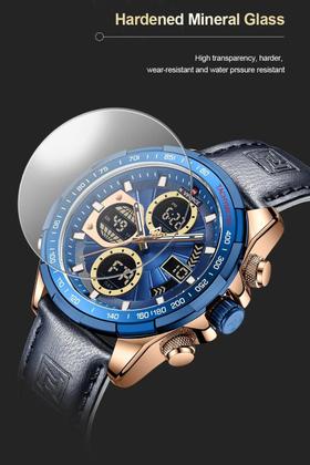 Imagem de NAVIFORCE AZUL MARINHO 9197L RGBEBE  Relógio de pulso sem gênero de negócios luminoso grande mostrador digital com pulseira de couro